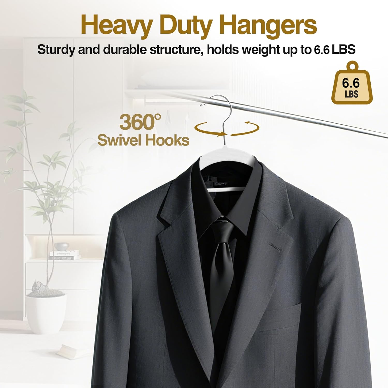 Plastic Hangers 50 Pack - Heavy Duty 16.5 in Non-Slip Clothes Hangers with 360° Swivel Hook | White & Dark Gray