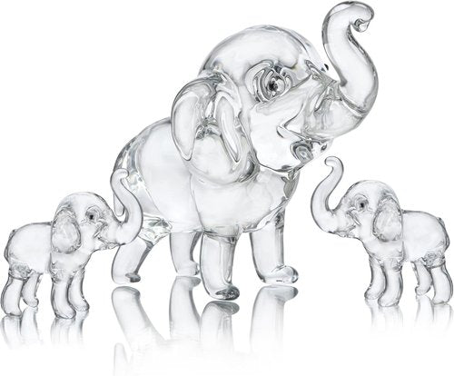 HDCRYSTALGIFTS Crystal Elephant Figurines Set - Lucky Glass Animals Home Decor | 3.5'' Mother & 2'' Babies