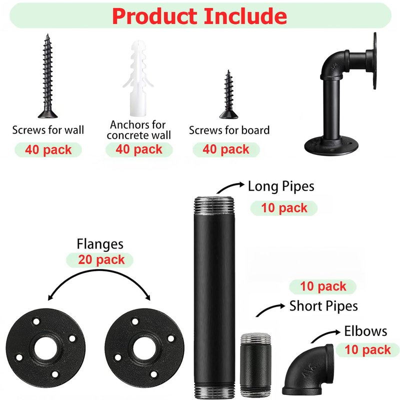 YCCO Industrial L Pipe Shelf Brackets for 8-16 in Depth Wood,Heavy-Duty 3/4" Iron,Wall Mount Floating Shelf Bracket L Metal Pipe Shelving Brackets for Wood-Black DIY Pipe Shelves(7.5*3.1 Inch 10 Pack)