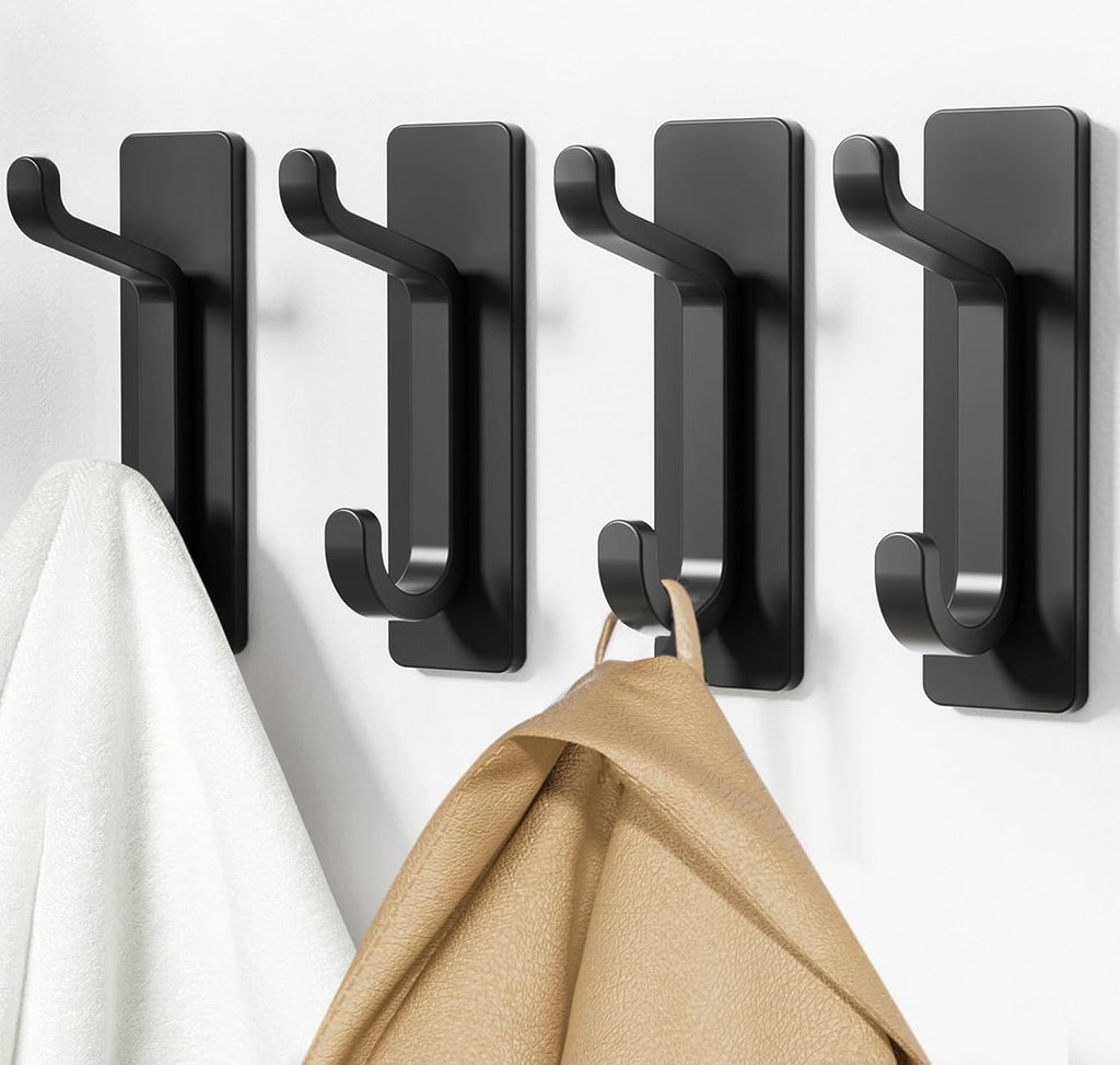 Pickpiff Wall Hooks - 13LB Strong Adhesive Coat and Towel Hangers | Black 6-Pack for Easy Organization
