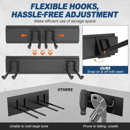Housolution Heavy Duty Garage Wall Organizer - 96 Inch Tool Storage System with 12 Adjustable Hooks | 720 lbs Capacity