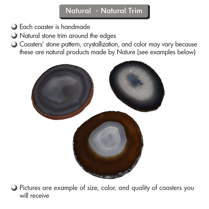 Nature's Decorations Natural Agate Stone Coasters - Set of 4 Polished Geode Drink Mats for Dining & Coffee Table & Kitchen Decor No Dye 3.5-4" Diameter