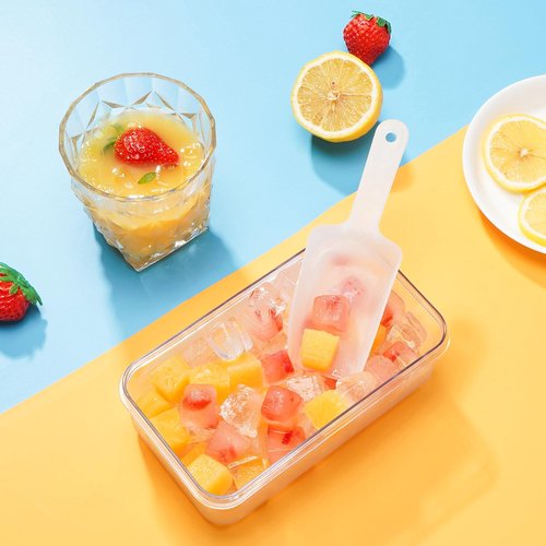 Ice Cube Tray with Lid and Bin, PHINOX 56 pcs Ice Trays for Freezer, Ice Cube Trays for Freezer with 2 trays, Container, Lid & Ice Scoop, BPA Free(28 Cubes/Tier)