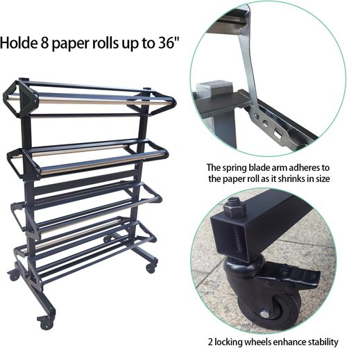 Craft Paper Roll Holder - Butcher Kraft Paper Dispenser & Cutter for Eight 36-Inch Rolls | Ideal for Classrooms & Art
