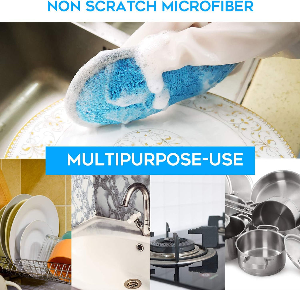 Skiennix Dual-Sided All-Purpose Kitchen Sponges - Non-Scratch Microfiber Dish Cleaning Set (Blue, 6 Pack)