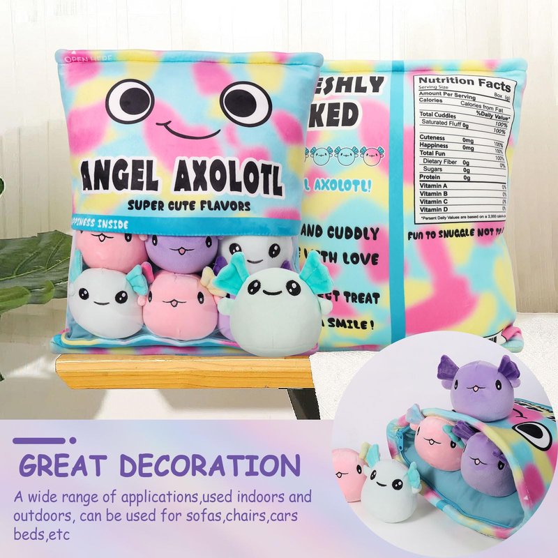 NUKBIL Axolotl Plush Pillow Throw Pillow, Cute Axolotl Plush Toys Doll, Stuffed Axolotl Gift for Kids, Birthday, Christmas, Baby Shower (6 pcs, Colorful)