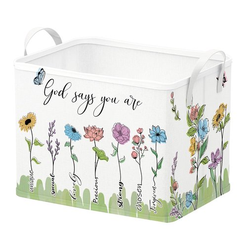Runtoo Christian Bible Verse Floral Nursery Decor Baby Basket Religious Spiritual Inspirational Baby Shower Decorations Boys Gift Basket Toddler Toy Box Laundry Hamper Closet Storage Bins
