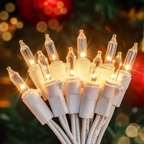 Hopolon Mini String Lights - 50-Count Clear Christmas Lights with White Wire | Warm White for Holiday Decor