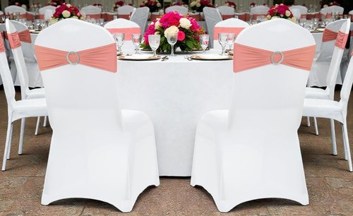 MDS Spandex Chair Sashes - Premium Stretch Covers with Buckle Slider for Weddings & Events | Coral Peach, Pack of 100