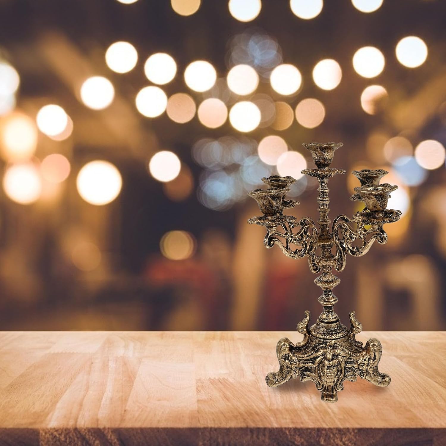 Skiennix Metal Candle Holder - 5 Arms Candelabra for Weddings & Holiday Parties | 12 Inch