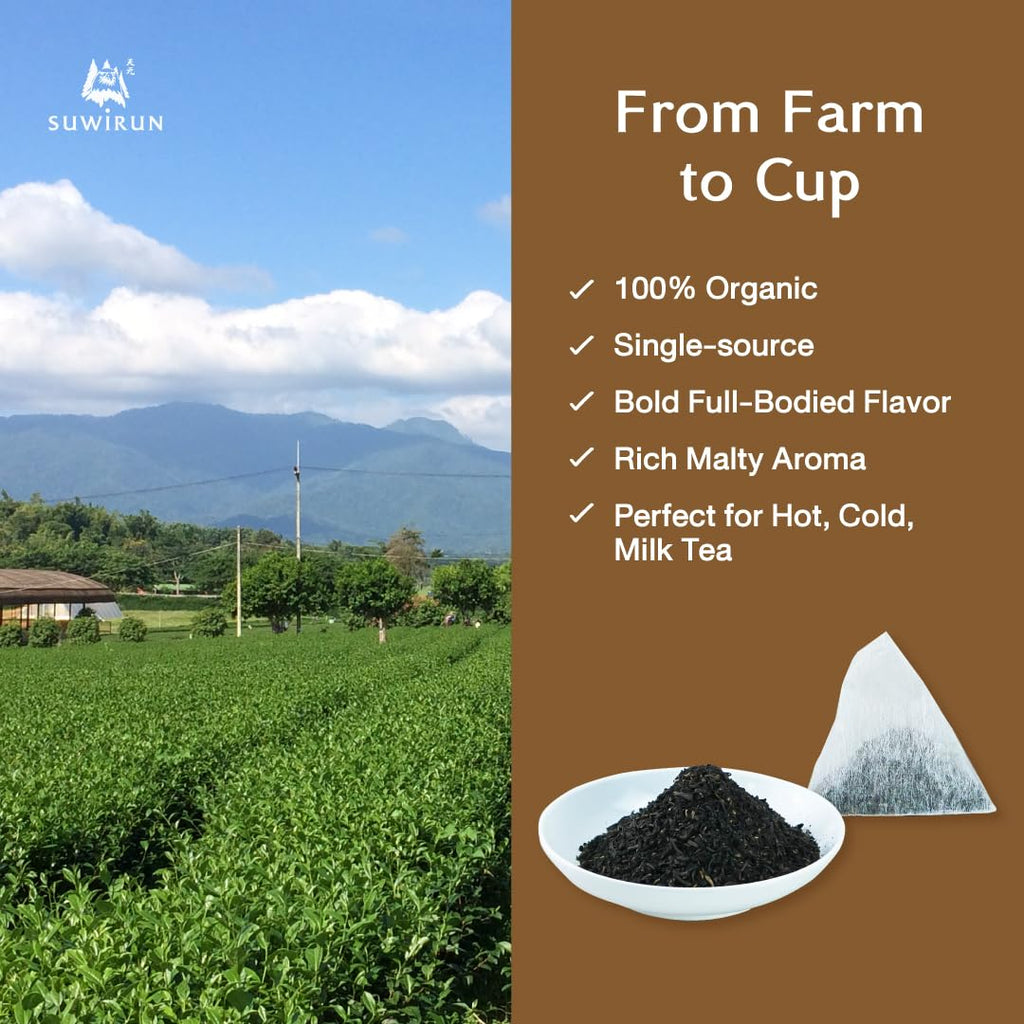 Suwirun Organic Assam Thai Black Tea 25 Bags – Bold, Smooth & Aromatic – Premium Quality, No Additives – Perfect for Hot, Iced & Thai Milk Tea