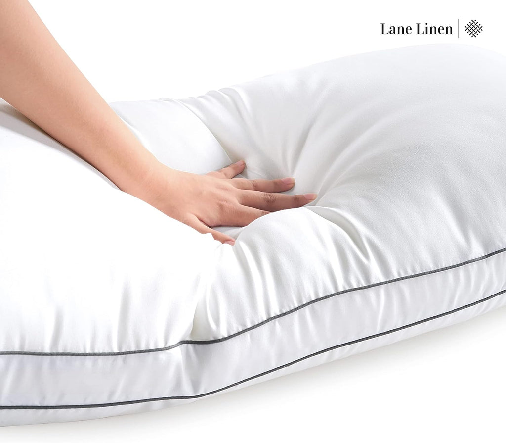 **LANE LINEN Standard Size Bed Pillows - Medium Soft Gusseted Down Alternative for Side Sleepers | Set of 2 - White**
