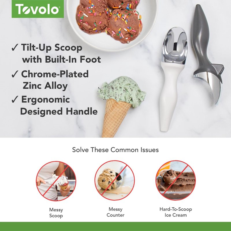 Tovolo Tilt Up Ice Cream Scoop, Ergonomic Handle, Dishwasher Safe, White, 1 EA (80-5217)