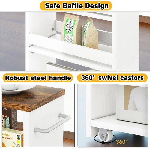 IBUYKE Slim Storage Cart, 4-Tier Skinny Rolling Cart, 5.9" Narrow Utility Trolley with Handle & Lockable Wheels,Thin Shelf for Kitchen, Laundry Room, Bathroom, Small Spaces,Space-Saving WST005W