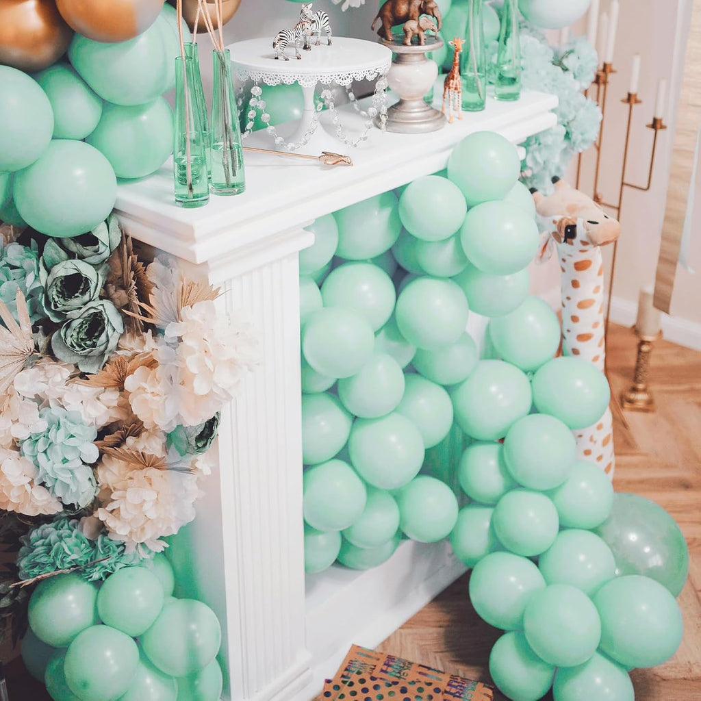 PartyWoo Mint Balloons - 100 Pcs Pastel Teal in Various Sizes for Stunning Party Decorations