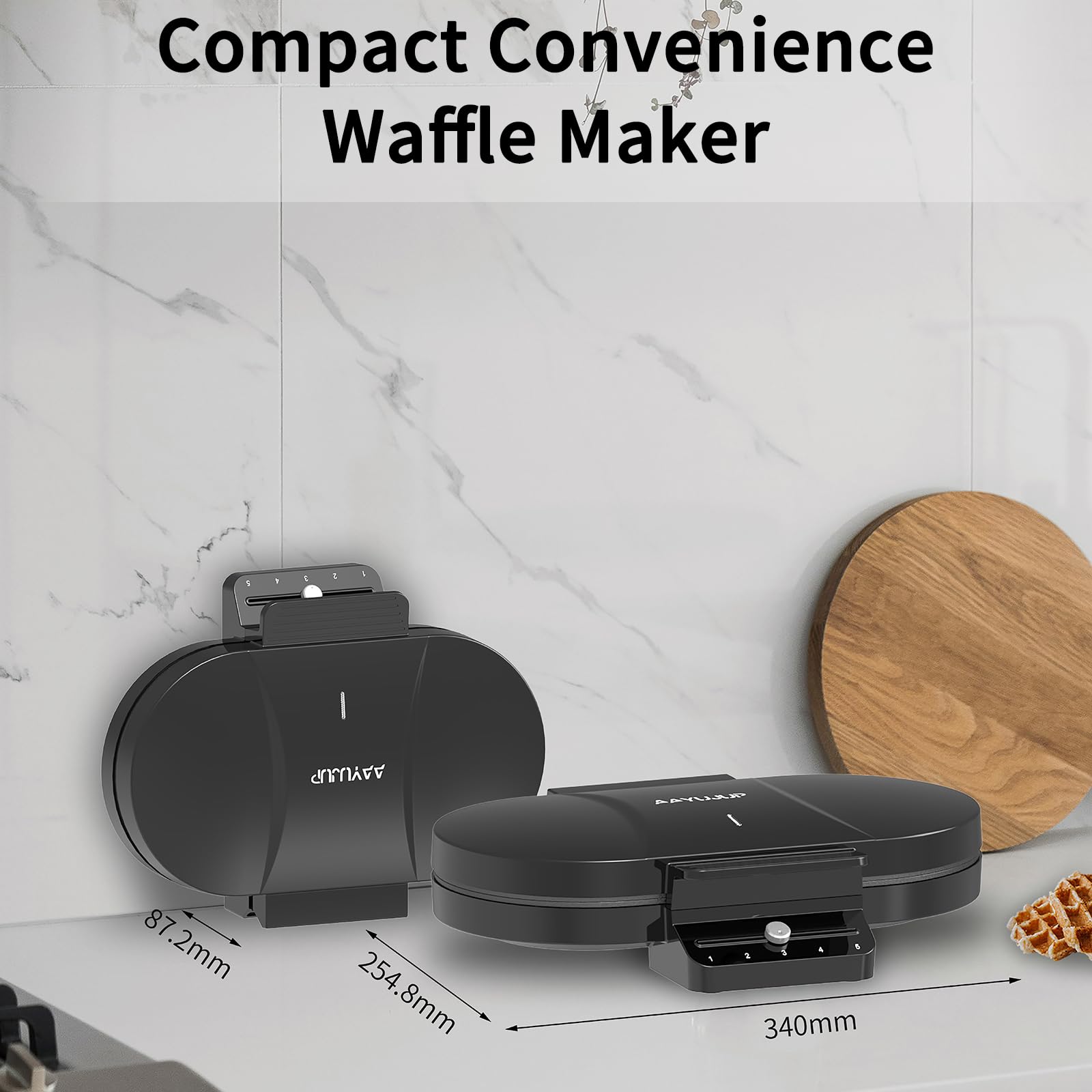 Electric Heart-shape Waffle Maker: 5-Temp Control & Fast Heating - White Round Shape with Non-Stick Scratch-Resistant Coating for Belgian Waffles （Single-plate）