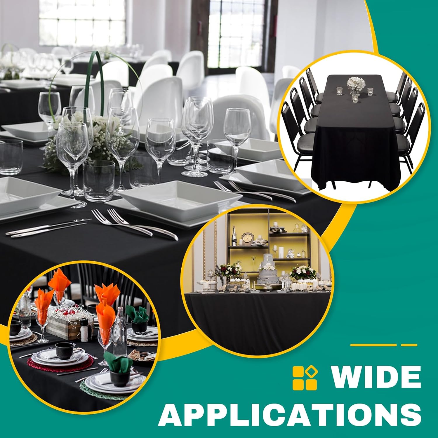 RowinsyDD Disposable Black Plastic Table Cloths - 20 Pack, 54 x 108 Inches for Parties & Events