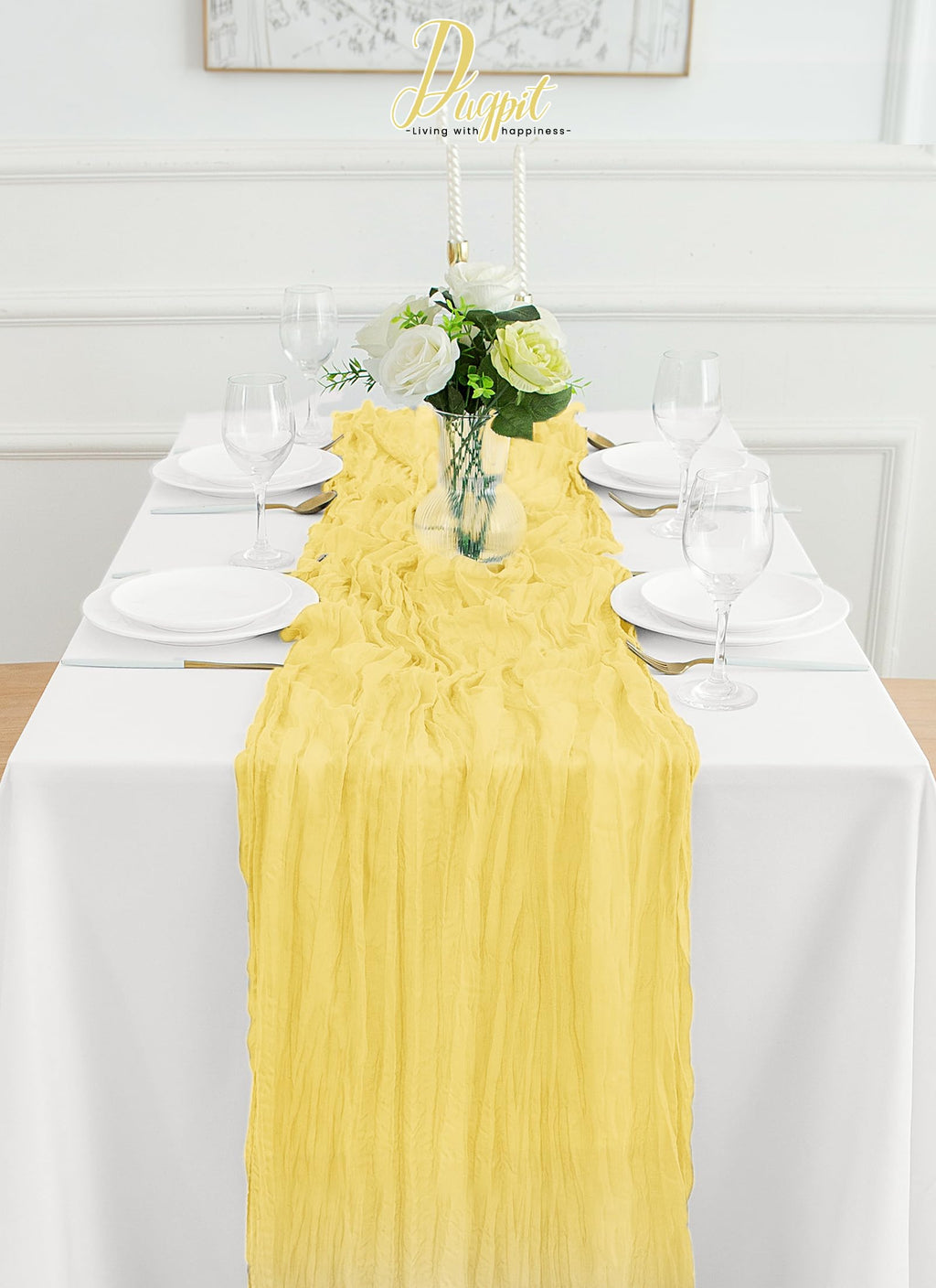 16Pack Light Yellow Cheesecloth Table Runner 10FT Yellow Gauze Table Runner 35x120Inch Long Boho Spring Easter Table Runners Rustic Sheer Table Runners for Wedding Baby Bridal Shower Decor