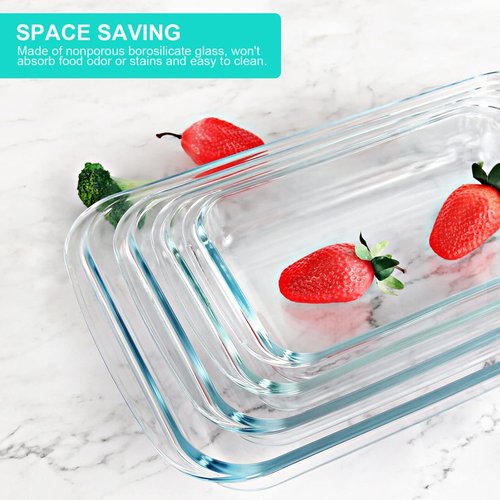 KOMUEE Glass Baking Dish Set - 8 Pieces Rectangular Bakeware with BPA-Free Lids | Ideal for Lasagna & Leftovers
