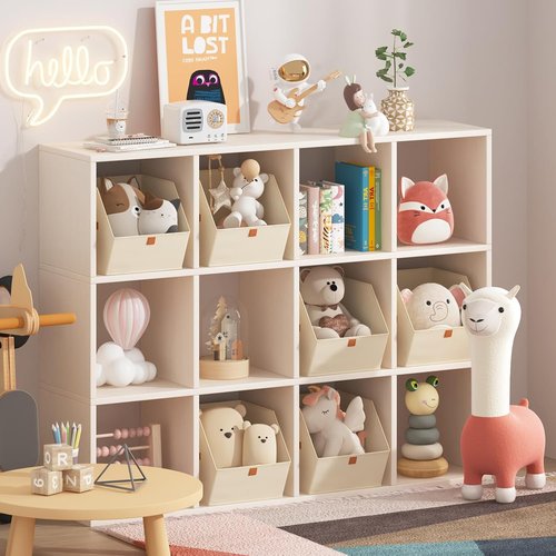 Homsorout Fabric Closet Storage Cubes - 6 Pack Square Bins with Dual Handles for Organizing Clothes, Beige