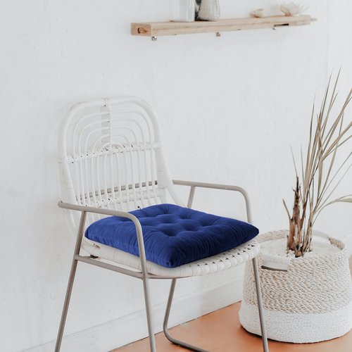 ELFJOY Chair Cushions for Dining Chairs Set of 8 Large Seat Cushions for Office Kitchen Chairs Velvet Soft Chair Pads for Desk Chair with Ties (18"x18" Navy)