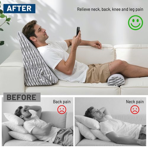Lewondr Wedge Pillow for After Surgery, Adjustable Bed Wedge Pillow for Headboard Set with Side Pockets Fastener for Sleeping, Snoring, Back Pain & Acid Reflux Relief