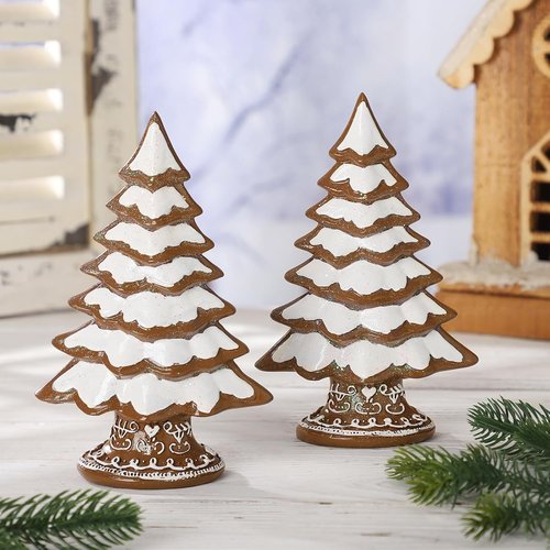 Geelin Christmas Gingerbread Figurines - Festive Tabletop Decorations | 7.09" x 3.94" x 2.36" (Snow Frosting)