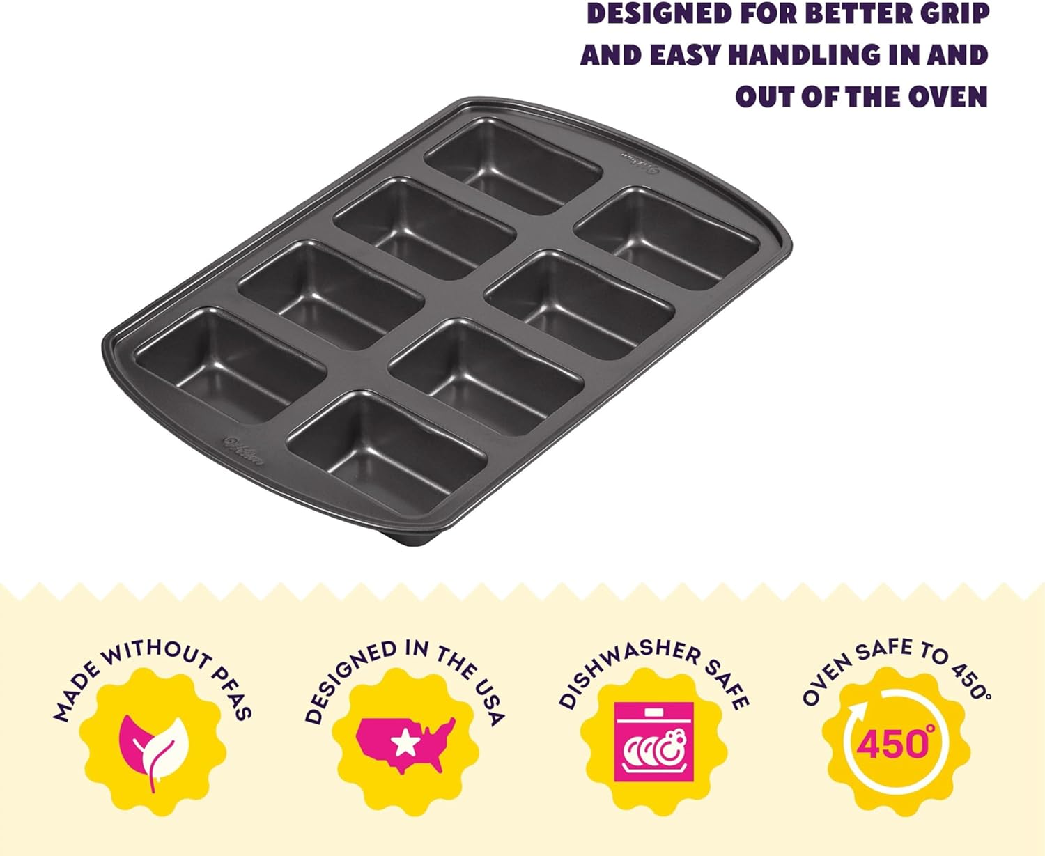 Wilton Gold Non-Stick Mini Loaf Bakeware Pan - Perfect for Banana Breads & Cakes - 15 x 10 x 1.6 Inch, 8 Cavity - PFAS-Free