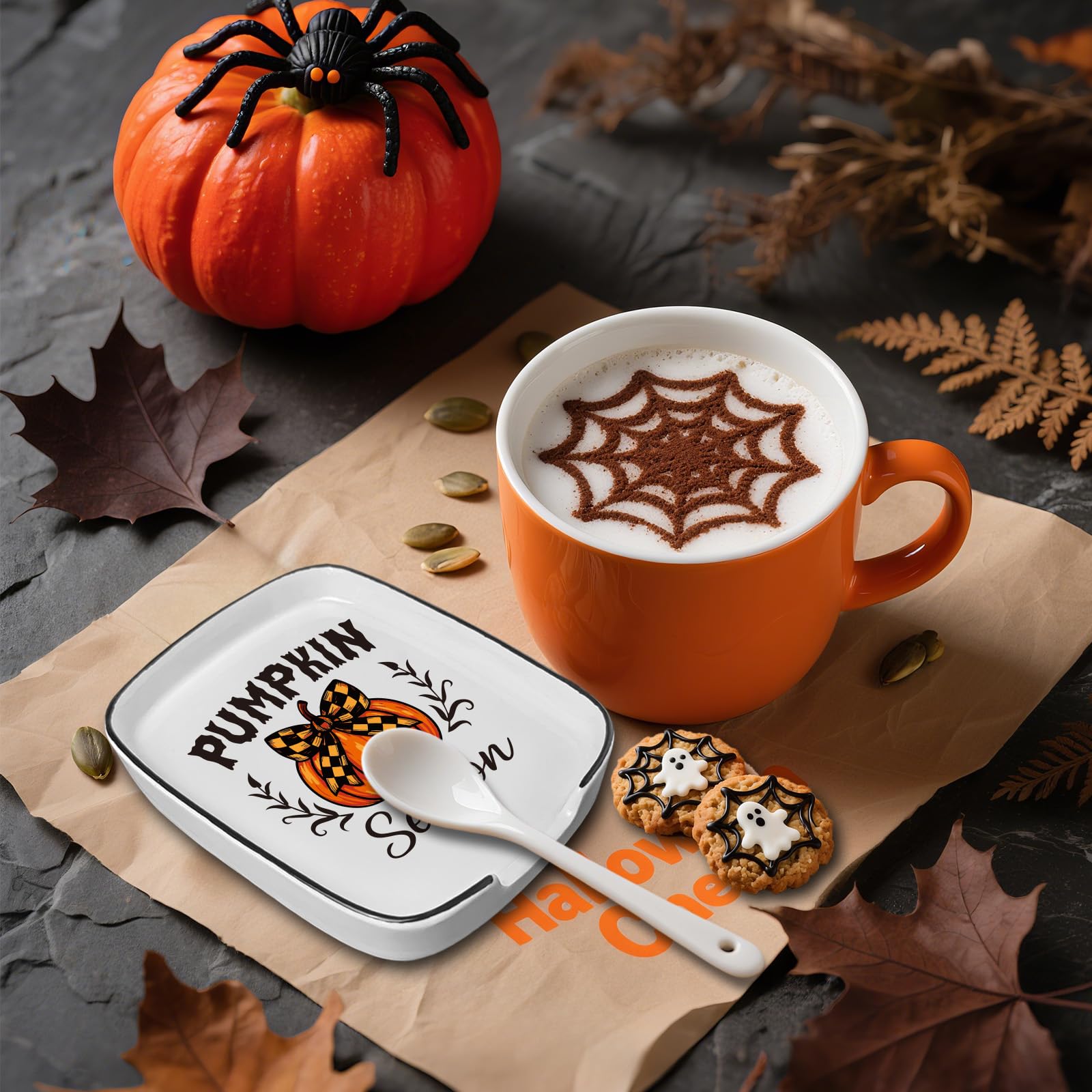 Pumpkin Ceramic Spoon Rest for Kitchen Stove Top Counter, Halloween Spoon Holder, Cooking Utensils Holder, Farmhouse Fall Autumn Thanksgiving Kitchen Decor for Cooking Lovers