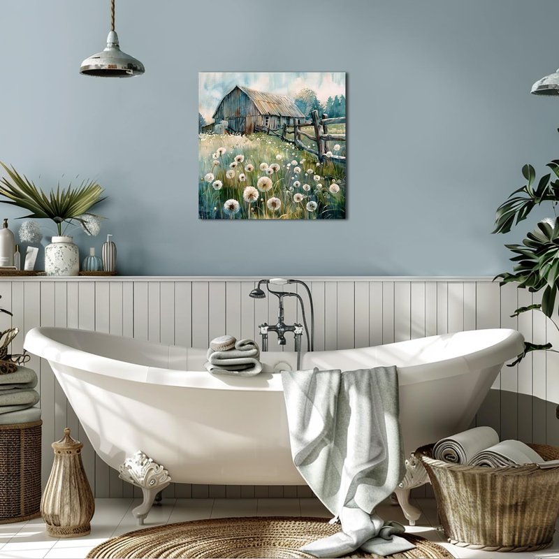 YUEYARIT Farmhouse Decor Dandelion Wall Art Rustic Pictures Canvas Art Prints, Bathroom or Kitchen Gifts, Ideal Flower Artwork for Living Room
