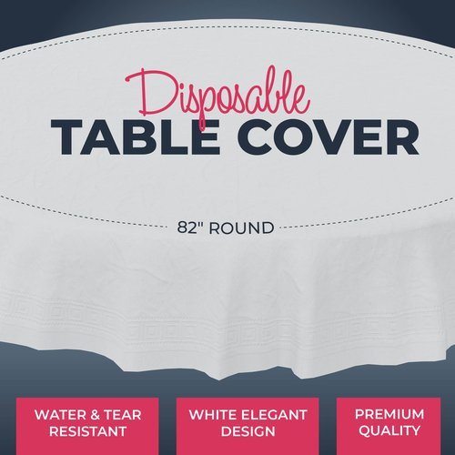 HOUZZKINGZ USA Paper Tablecloths for Round Tables | 4 Pack | White, 3-Ply Premium Paper & Plastic Table Cloths for Parties, Disposable
