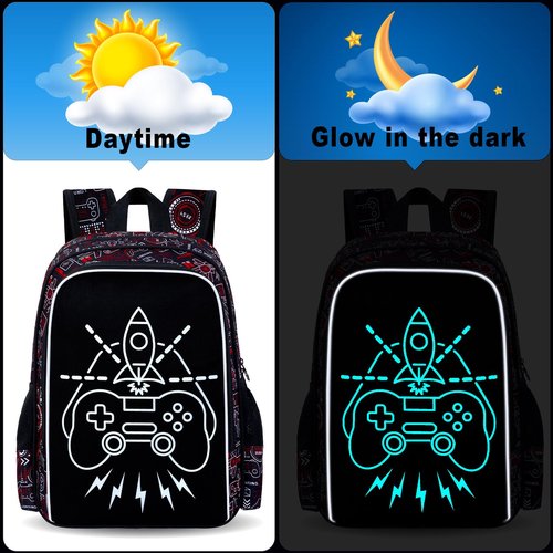 UFNDC 3PCS Game Backpack for Boys, Kids Camouflage Bookbag with Lunch Box, 17" Water Resistant Teen Travel School Bag for Middle Elementary