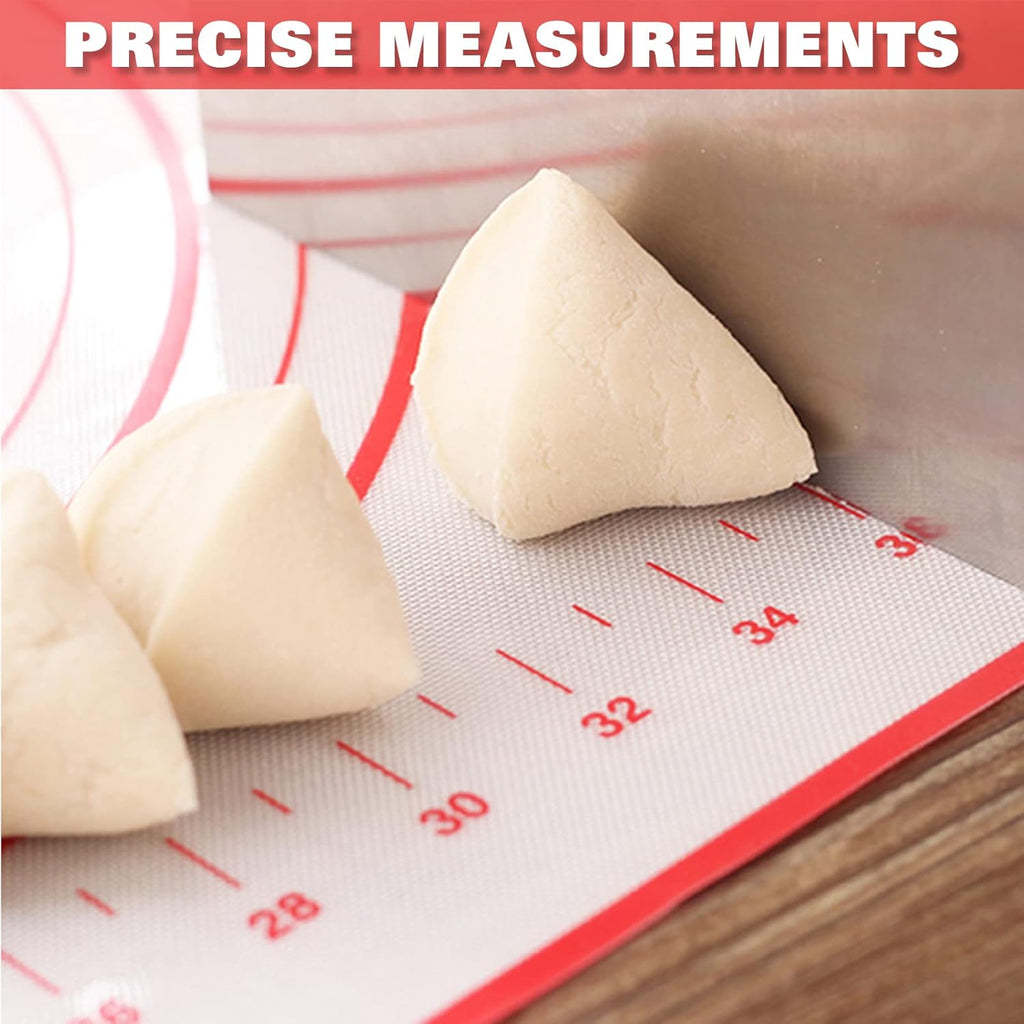Skiennix Silicone Pastry Mat - Extra Thick Non-Stick Baking Sheet with Measurements | 16" x 24", Red