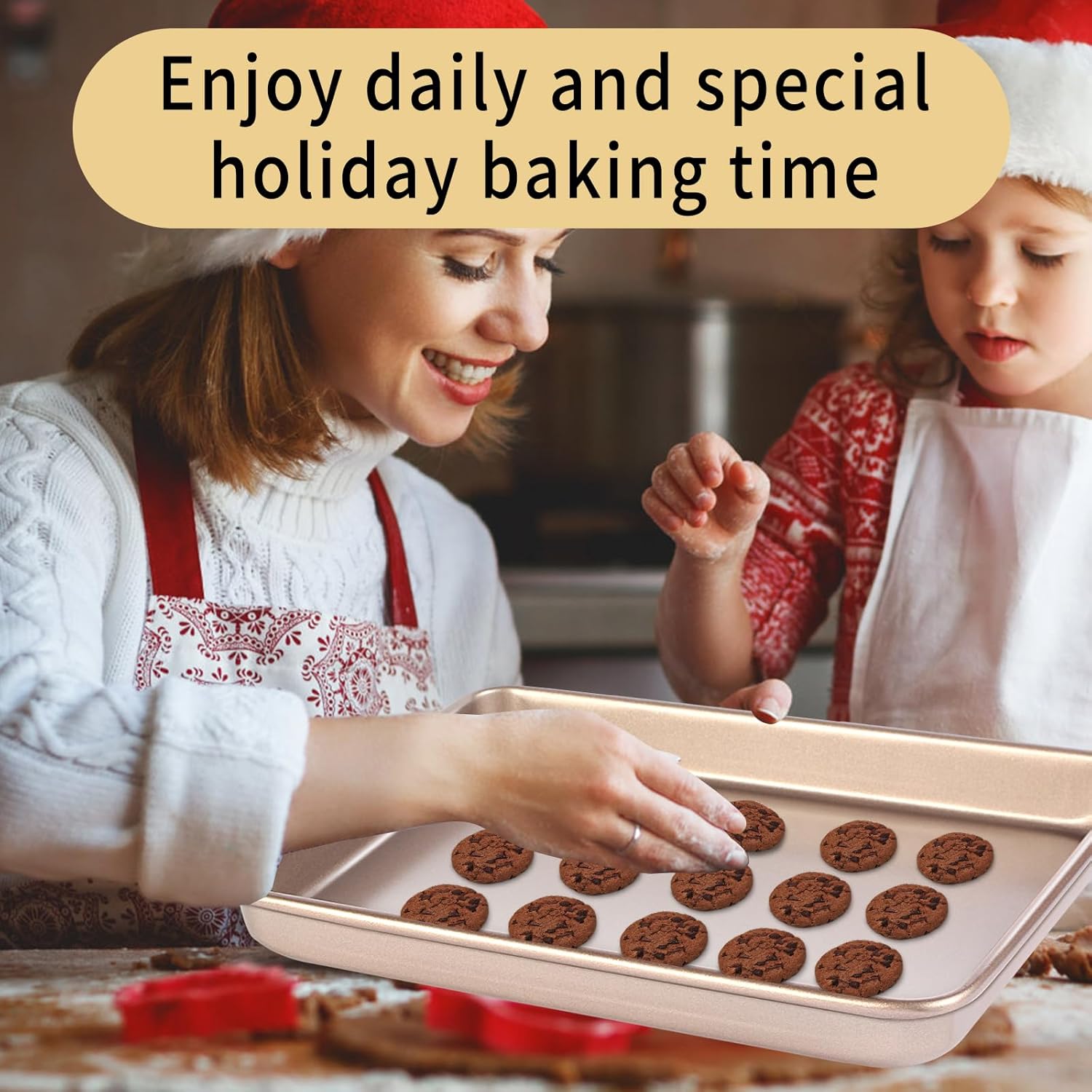 Small Cookie Sheet Pan - Nonstick Baking Tray 2-Pack | 9x11 Inch Heavy Duty Carbon Steel, Gold - Oven Safe & Easy Clean
