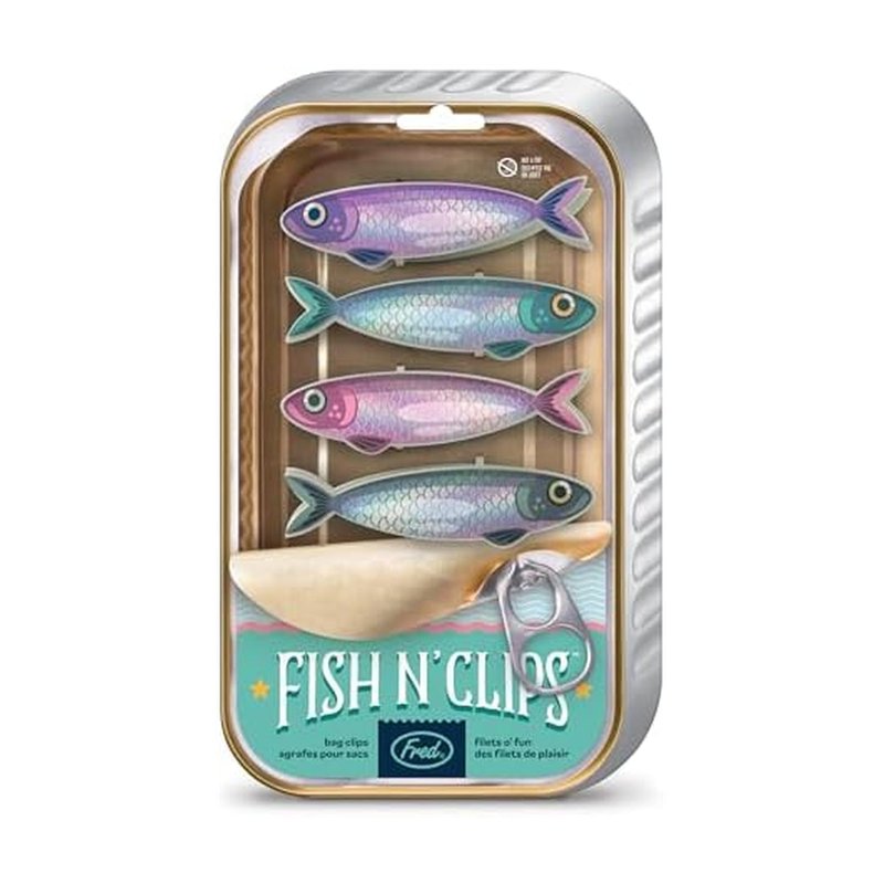 Genuine Fred FISH 'N CLIPS Sardine Bag Clips, Set of 4 Food Storage Clips, Iridescent Finish, Double-Sided, Durable Plastic and Stainless Steel Springs, Fun Kitchen Accessories and Great Gift