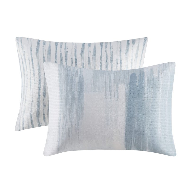 N Natori Brush Stroke Reversible Duvet Set Abstract Styling, Embossed Seersucker Design, All Season, Breathable Oversized Comforter Cover Bedding, Shams, King(110"x96") Blue 4 Piece