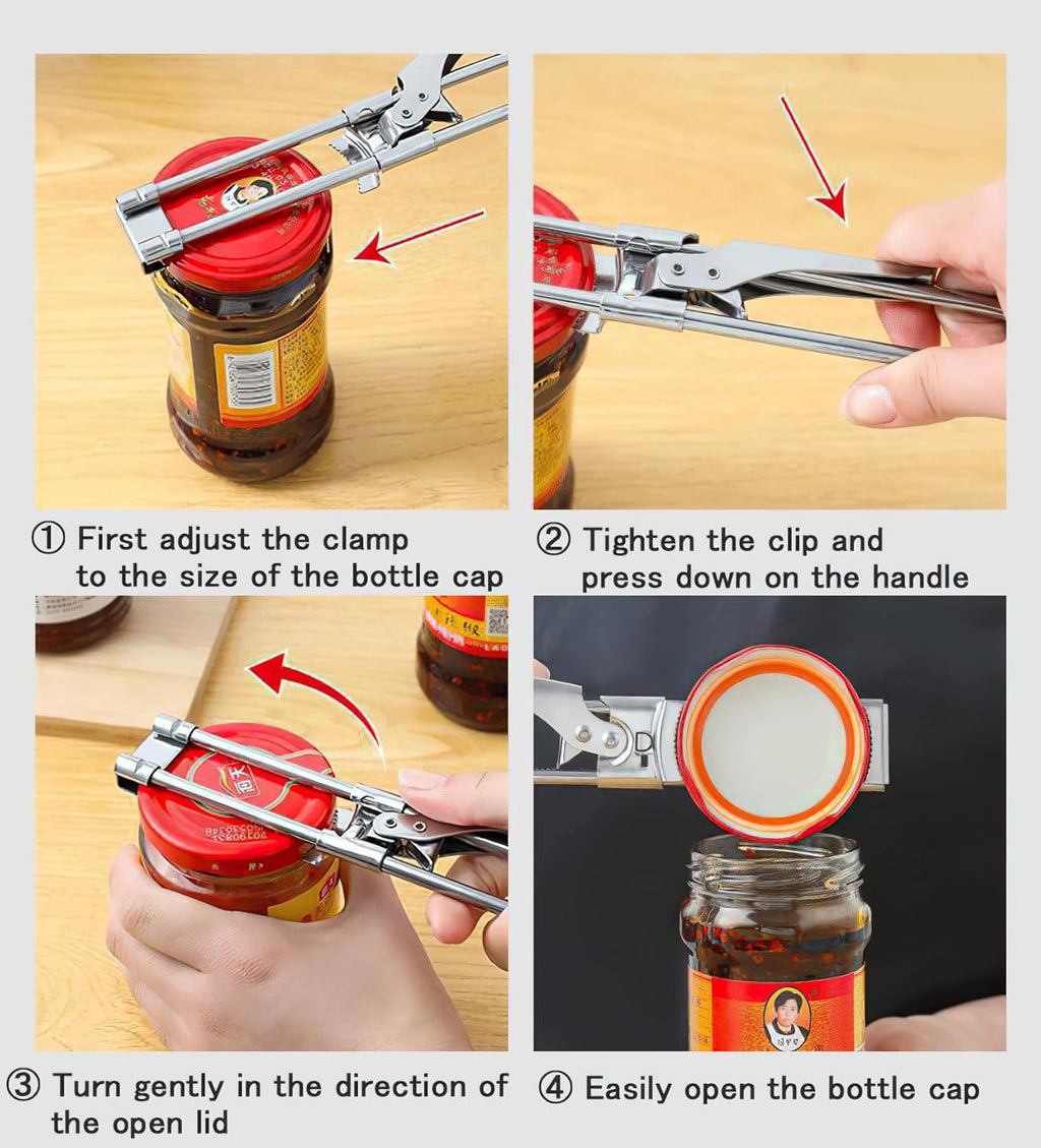 Skiennix Jar Opener - Adjustable Stainless Steel Lid Gripper for Weak Hands | Non-Slip Design for Seniors