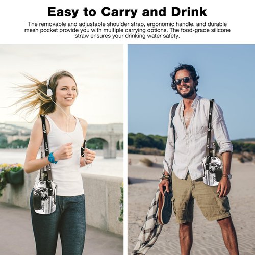 2.2L/74OZ Water Bottle - Half-Gallon Water Bottle - Large Capacity Drinking Bottle - BPA-Free - Ideal Choice for Sports/Fitness/Gift - with Spare Lid and Silicone Straw (2.2L, Midnight Black)