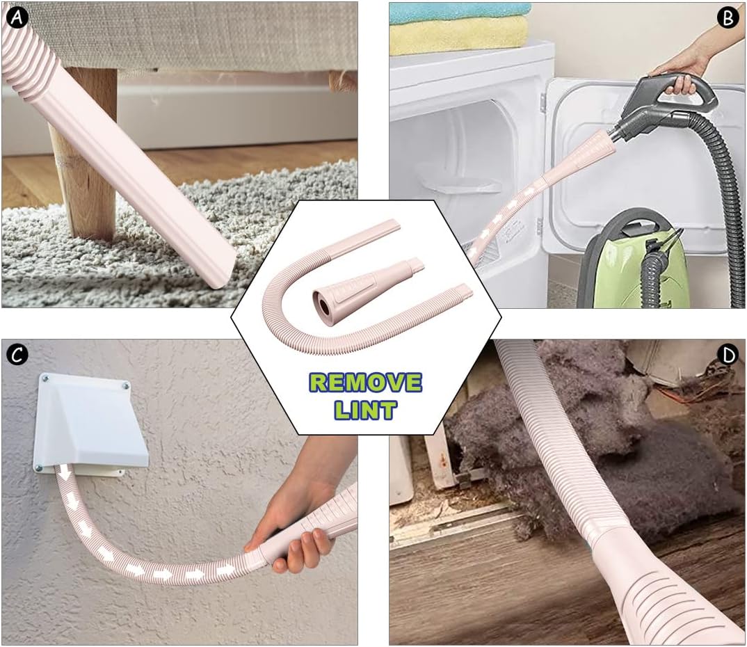 Skiennix Dryer Vent Cleaner Kit - 2-Piece Lint Brush & Vacuum Hose Attachment - Grey & Pink