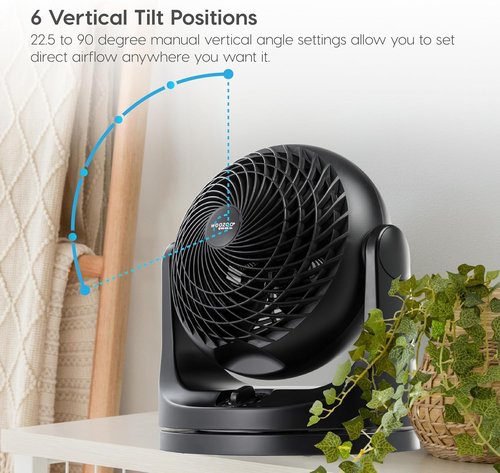 IRIS USA WOOZOO Desk Fan - Oscillating Air Circulator with 3 Speeds & 112° Tilt | Quiet 29db Motor, Black