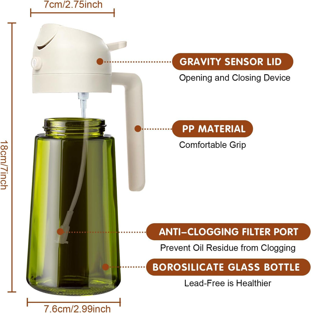 YARRAMATE 16oz Dark Oil Sprayer - 2-in-1 Olive Oil Dispenser Bottle | Premium Food-Grade Glass