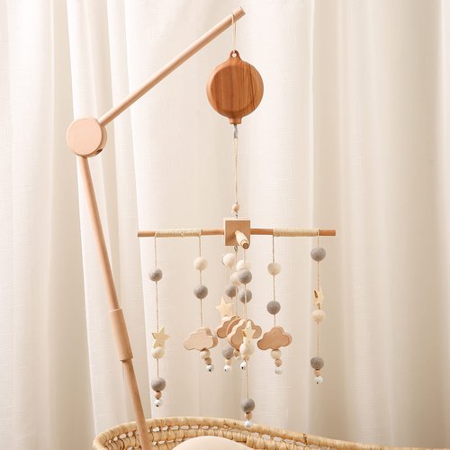 HI BABY MONMENT Baby Crib Mobile Music Box, Rotary Mobile Motor with Rotating Hook, Imitation Wood Spinner, 12 Lullabies, Battery Operated & Volume Adjustable, Newborn