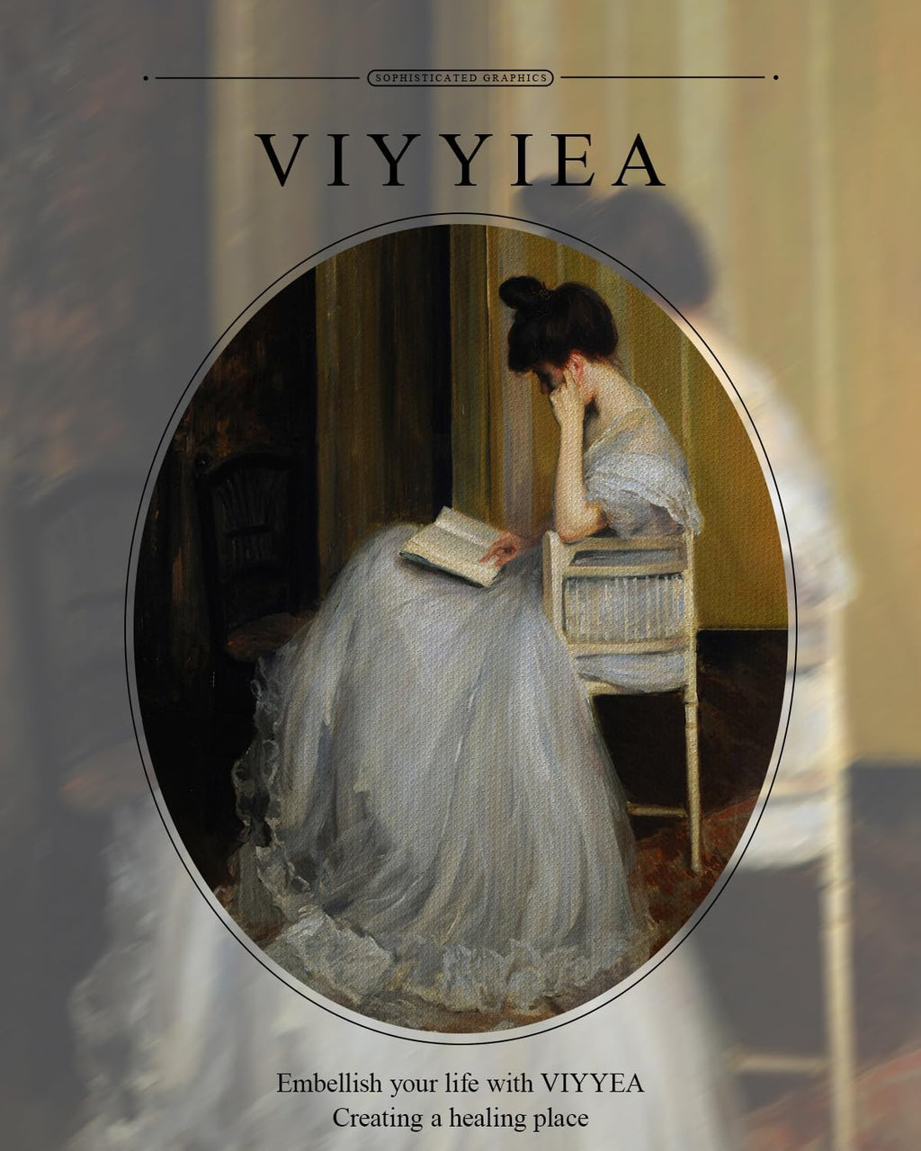 VIYYIEA Gold Framed Wall Art - Vintage Women Reading Canvas Print for Living Room | 13x16in