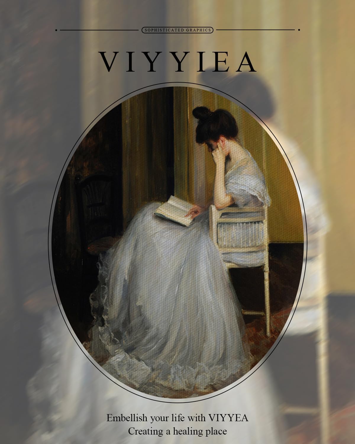 VIYYIEA Gold Framed Wall Art - Vintage Women Reading Canvas Print for Living Room | 13x16in