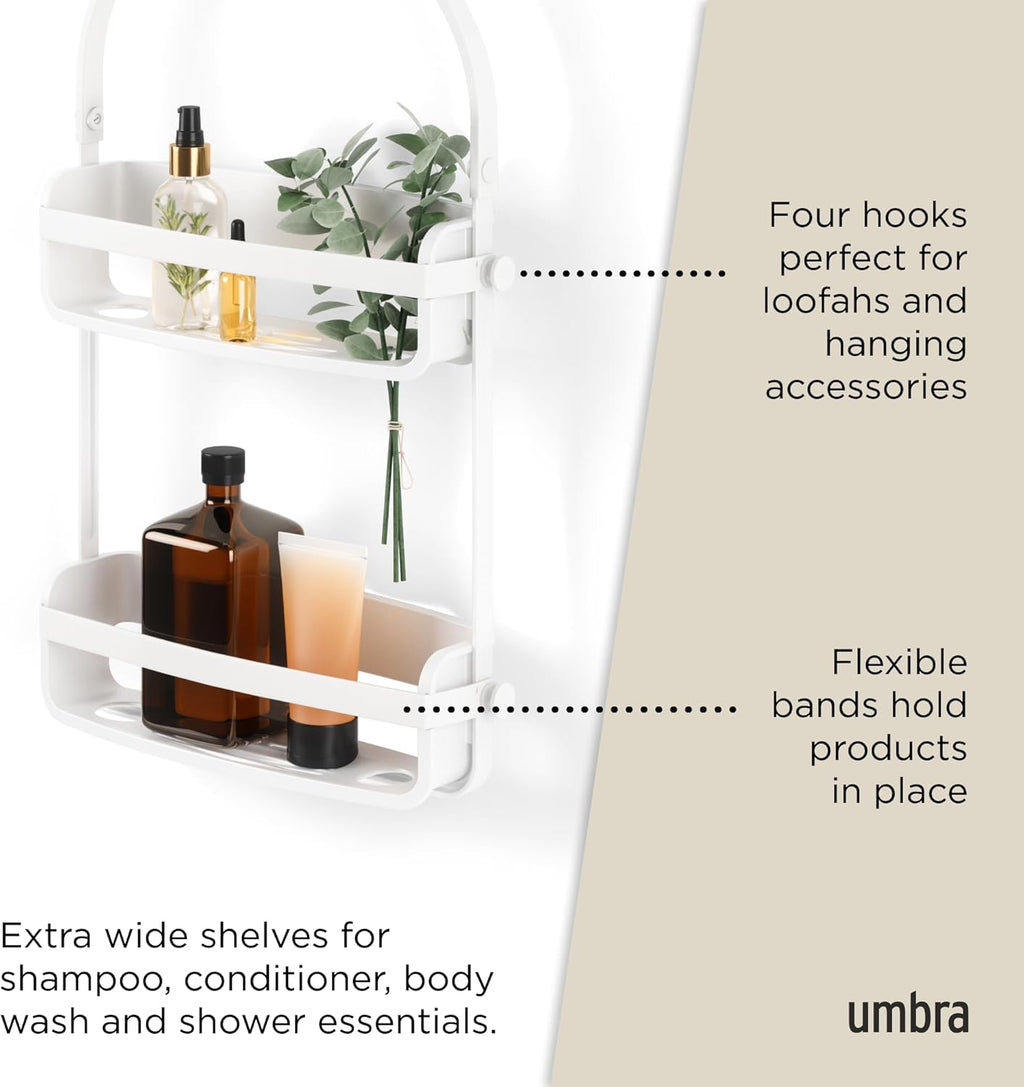 Umbra Flex Shower Caddy - 2-Tier Hanging Organizer for Bathtub | Stylish White Design