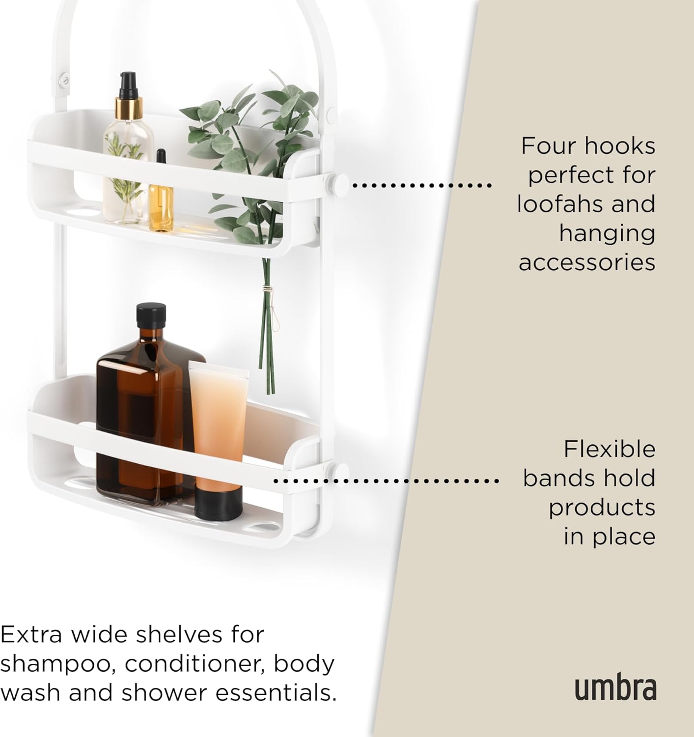 Umbra Flex Shower Caddy - 2-Tier Hanging Organizer for Bathtub | Stylish White Design