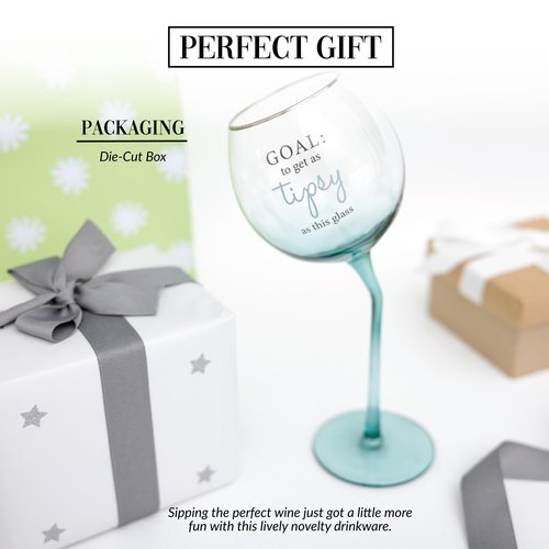 Pavilion Gift Company - Goal: To Get As Tipsy As This Glass - 11oz Tipsy Stemmed Ombre Gray Wine Glass Unique Novelty Friend Bride-To-Be Bachelorette Party Gift Funny Mom Dad Humor Parenting Present