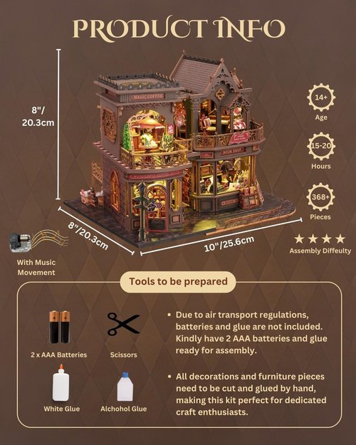 Letter Coffee Miniature House Kit by [Brand Name] - DIY Dollhouse with LED Light | 3D Wooden Puzzle for Shelf Decor