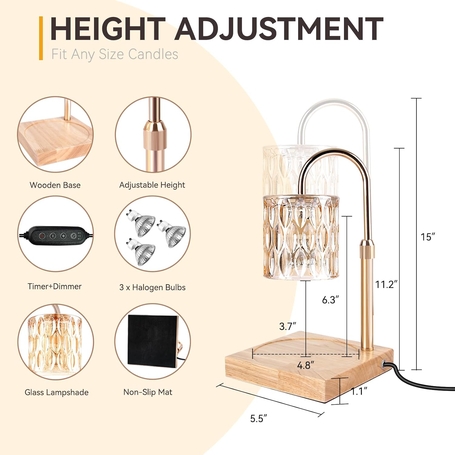 Skiennix Candle Warmer Lamp - Adjustable Height & Dimmable with Timer | Charming Gift Box Included, Perfect for Birthdays & New Home Decor