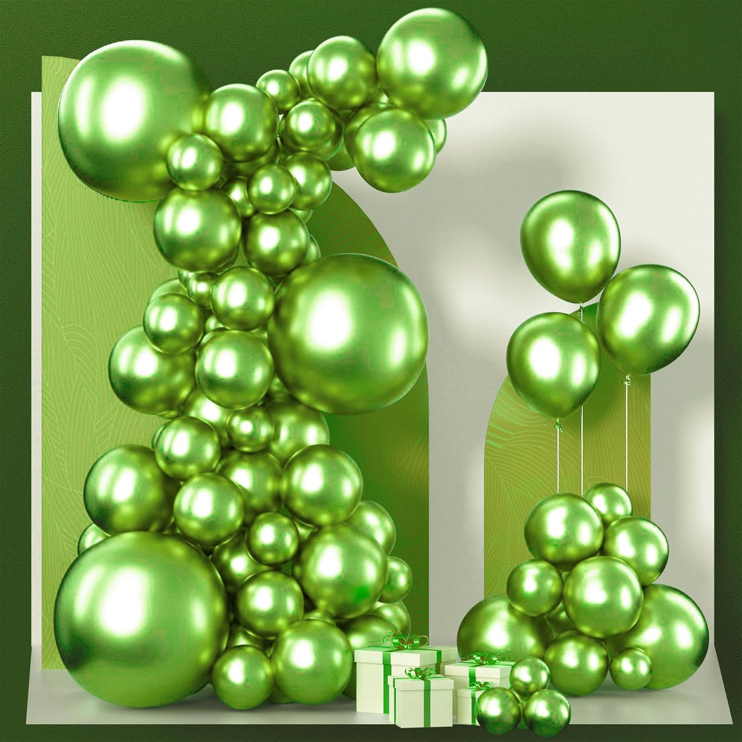 PartyWoo Metallic Green Balloons - 100pcs in 5-18 Inch Sizes for Graduation & Wedding Decor